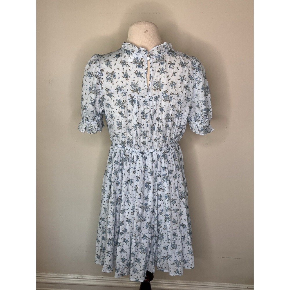E&M Dress Blue Floral Size L lace ruffles TradWife prairie Cottagecore - Picture 4 of 9